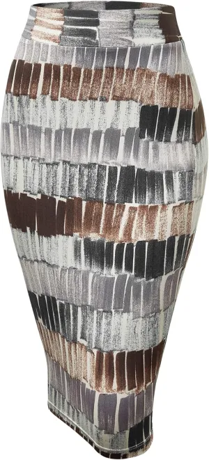 Made By Johnny Women's Premium Scuba Stretch High Waist Pencil Skirt Below Knee for Office Wear