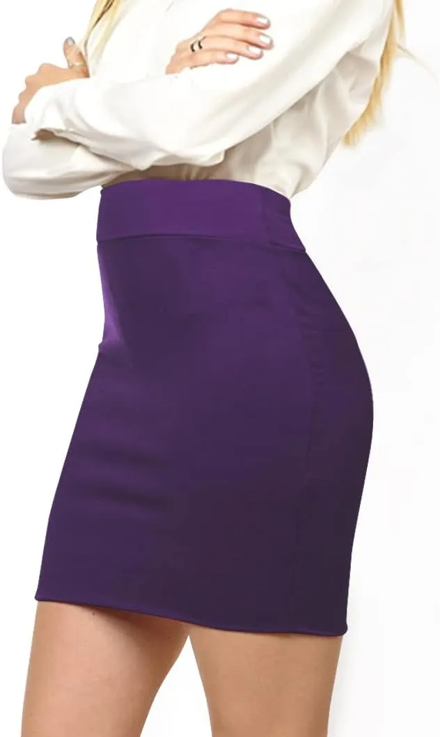 Made By Johnny Women's Premium Scuba Stretch High Waist Pencil Skirt Below Knee for Office Wear
