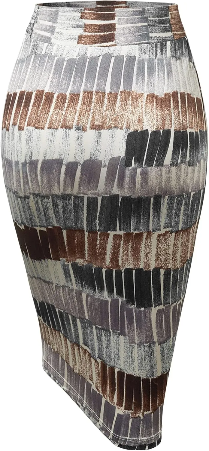 Made By Johnny Women's Premium Scuba Stretch High Waist Pencil Skirt Below Knee for Office Wear