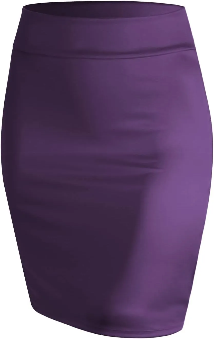 Made By Johnny Women's Premium Scuba Stretch High Waist Pencil Skirt Below Knee for Office Wear