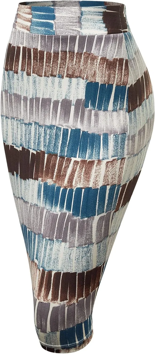 Made By Johnny Women's Premium Scuba Stretch High Waist Pencil Skirt Below Knee for Office Wear