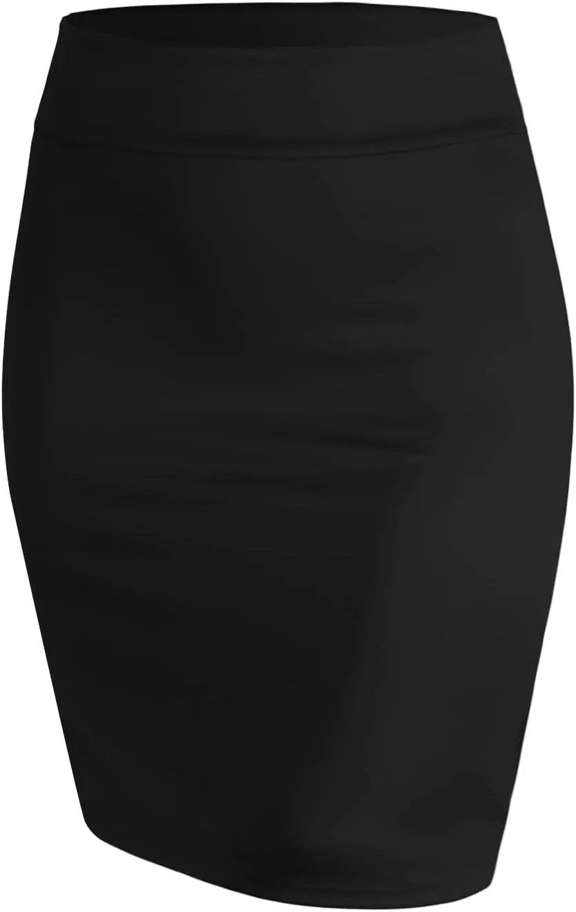 Made By Johnny Women's Premium Scuba Stretch High Waist Pencil Skirt Below Knee for Office Wear