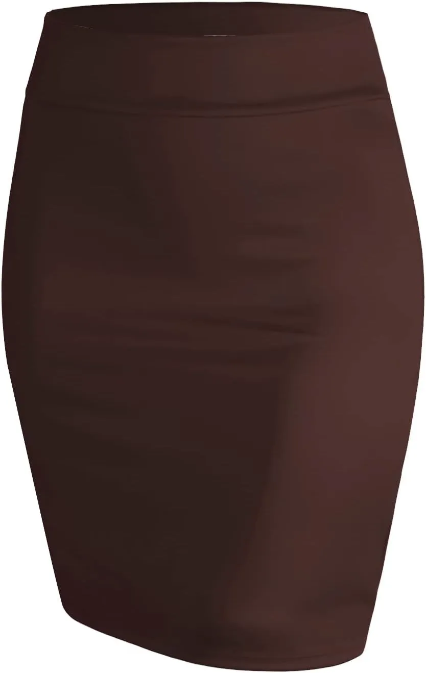 Made By Johnny Women's Premium Scuba Stretch High Waist Pencil Skirt Below Knee for Office Wear