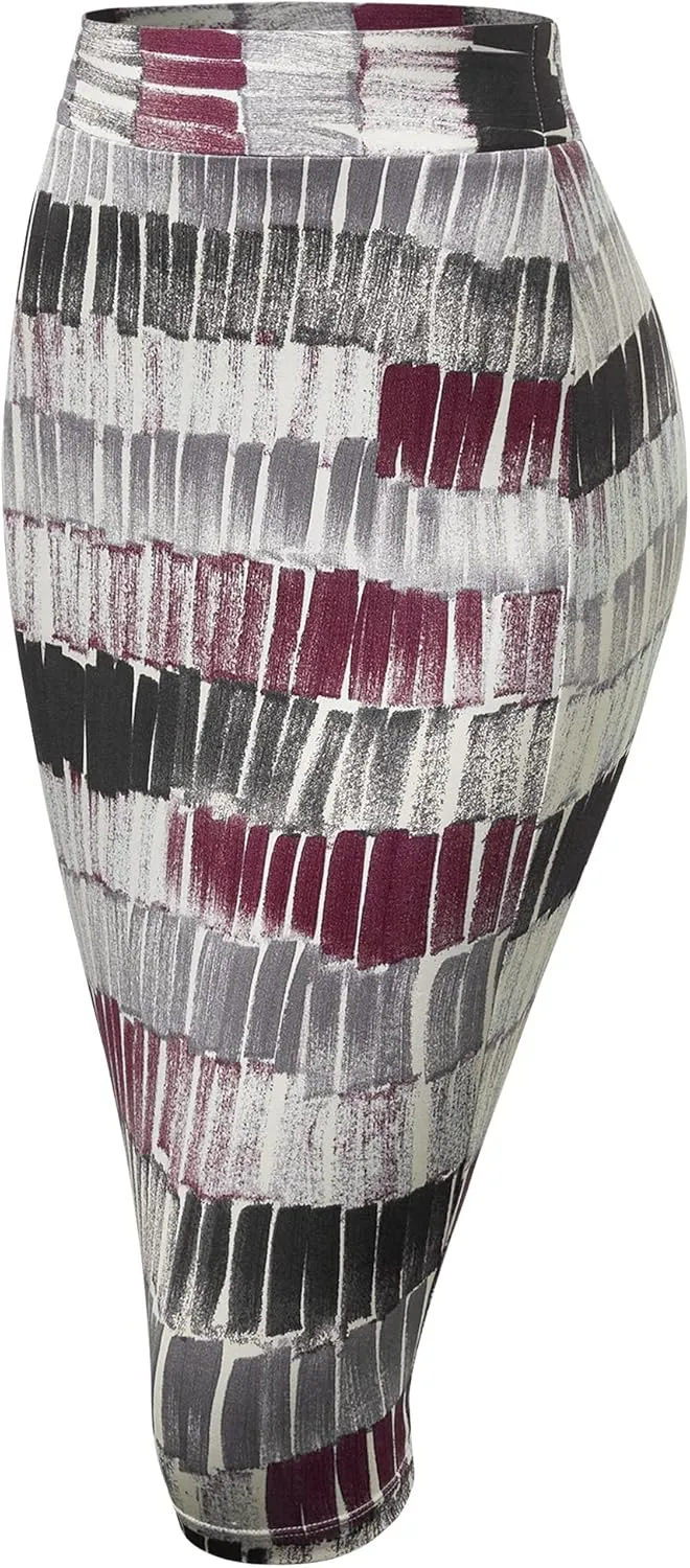 Made By Johnny Women's Premium Scuba Stretch High Waist Pencil Skirt Below Knee for Office Wear