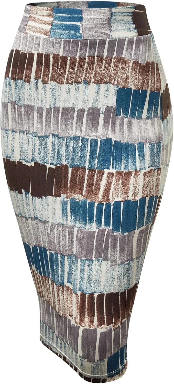 Made By Johnny Women's Premium Scuba Stretch High Waist Pencil Skirt Below Knee for Office Wear