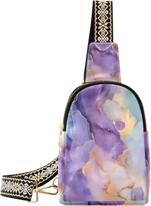 Marble Bag Small Sling Bag for Women Marble Blue Purple Leather Crossbody Bags Chest Bag Waist Packs