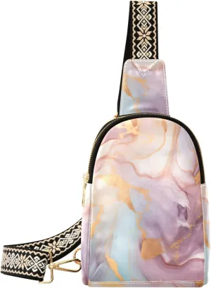 Marble Bag Small Sling Bag for Women Marble Pink Gold Leather Crossbody Bags Chest Bag Waist Packs