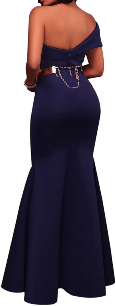 MAYFASEY Women's Sexy Off The Shoulder Oversized Bow Applique Evening Gown Party Long Maxi Dress