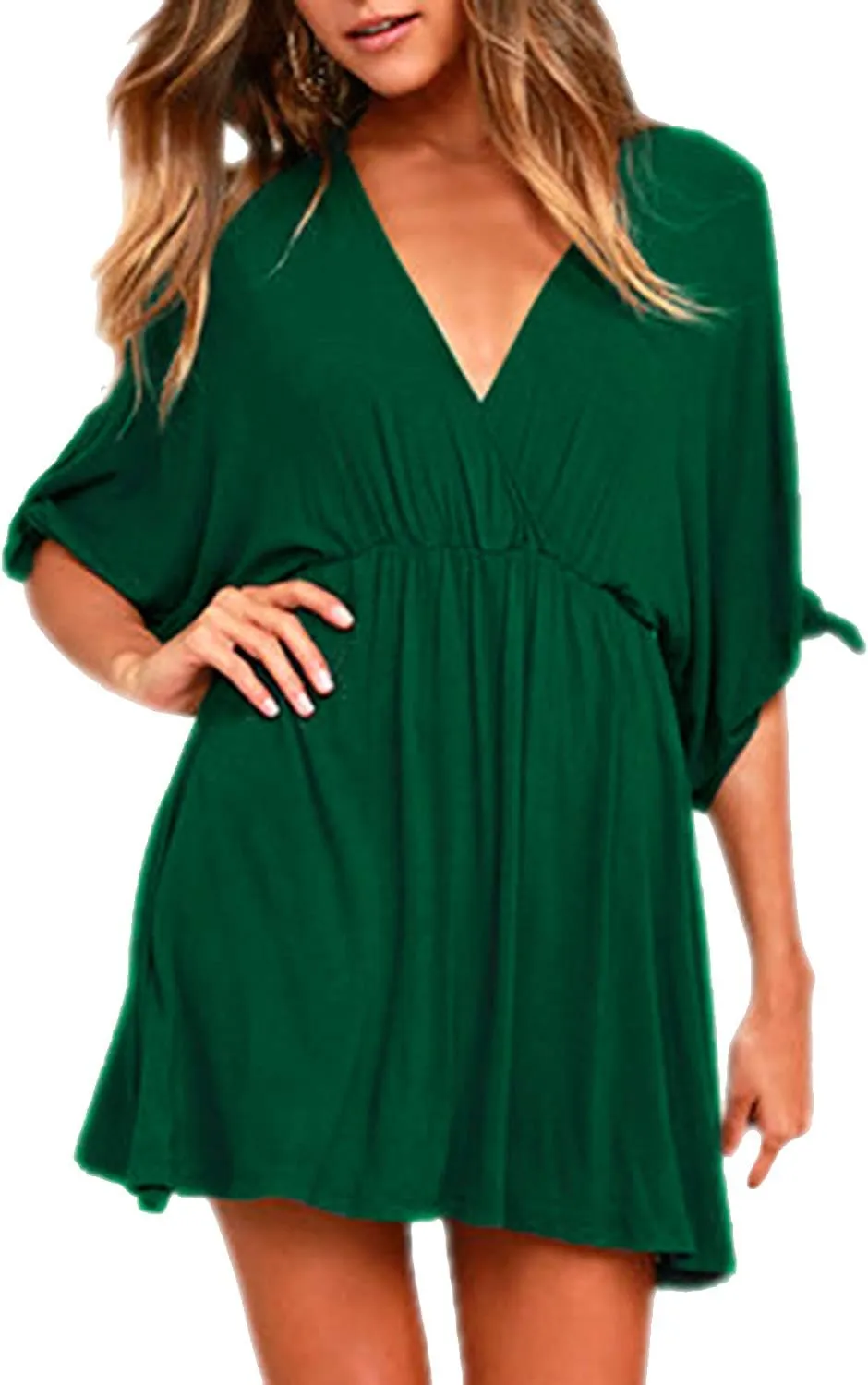 Meenew Women's Summer Casual Loose Tunic Swing Dress V Neck Short Vacation Dress