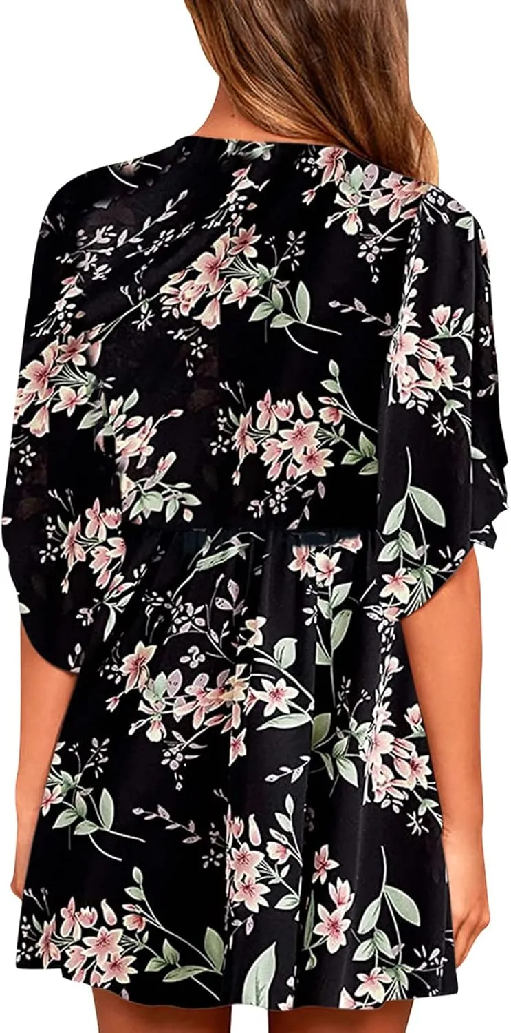 Meenew Women's Summer Casual Loose Tunic Swing Dress V Neck Short Vacation Dress