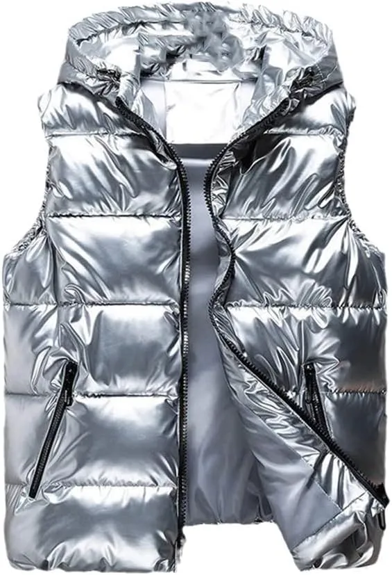 Men Winter Bright Hooded Thick Vest Waterproof Cotton Padded Sleeveless Coat Waterproof Thick Waistcoat