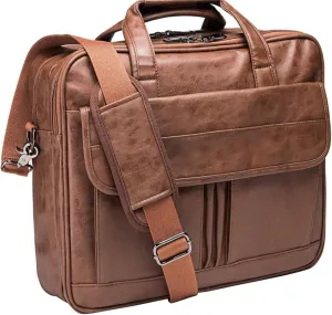 Men's Leather Satchel Retro Shoulder Bag 17.3 Inch Laptop Briefcase Business Satchel
