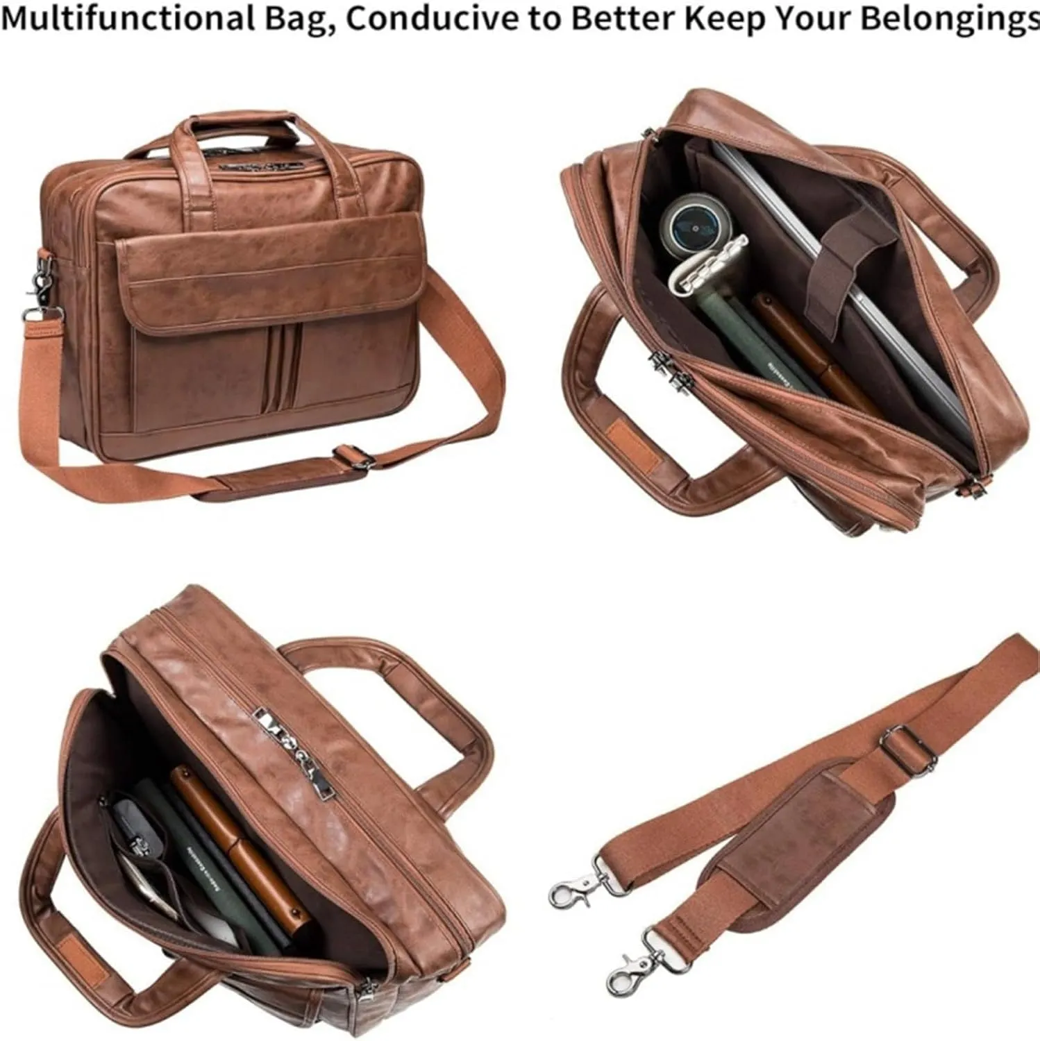 Men's Leather Satchel Retro Shoulder Bag 17.3 Inch Laptop Briefcase Business Satchel
