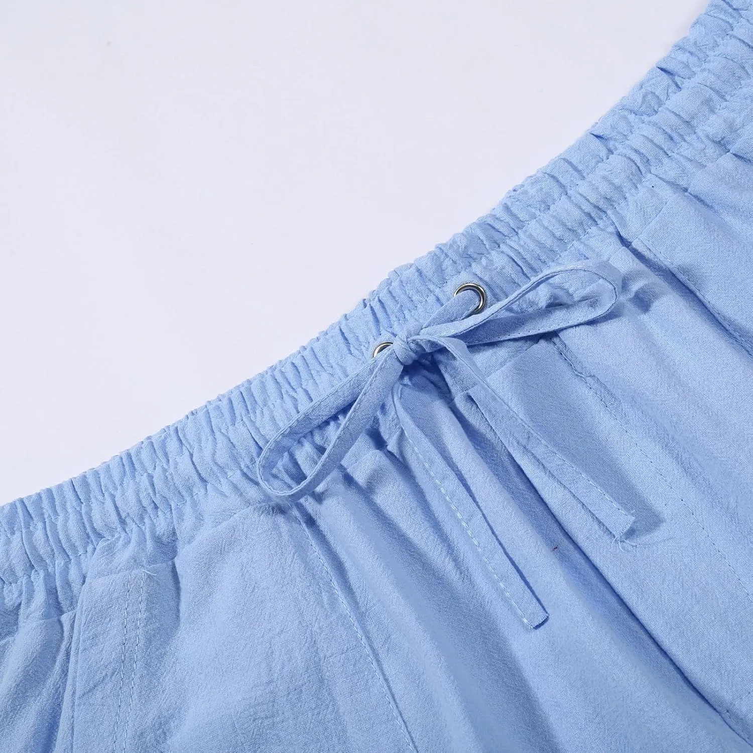 Mens Linen Pants Elastic Drawstring Waist Straight-Legs Loose Fit Casual Summer Yoga Beach Long Cotton Pants
