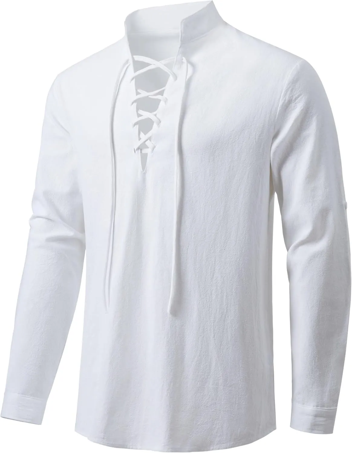 Men's Long Sleeve Shirts Retro Style Lace up for Medieval,Viking,Hippie Halloween Cosplay Pirate Renaissance Costume