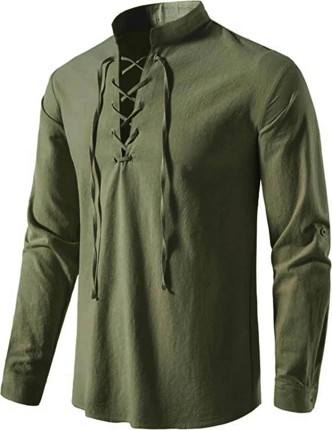 Men's Long Sleeve Shirts Retro Style Lace up for Medieval,Viking,Hippie Halloween Cosplay Pirate Renaissance Costume