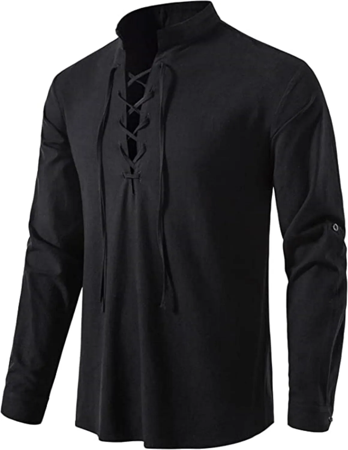 Men's Long Sleeve Shirts Retro Style Lace up for Medieval,Viking,Hippie Halloween Cosplay Pirate Renaissance Costume