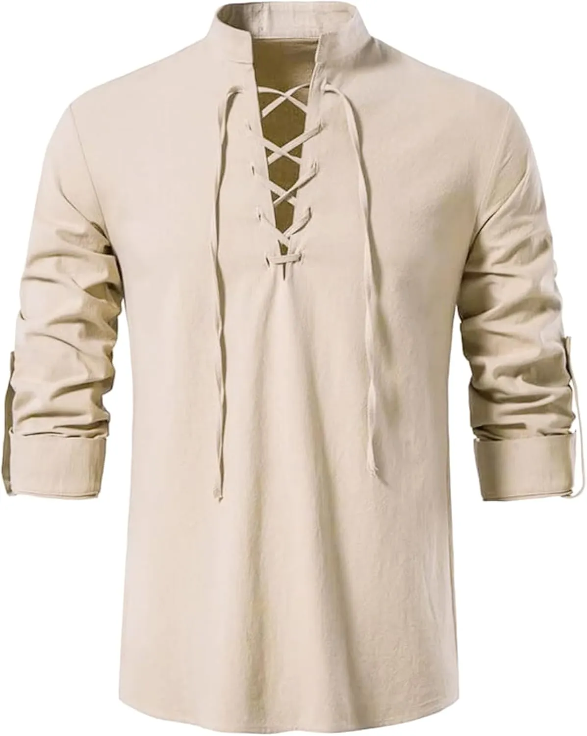 Men's Long Sleeve Shirts Retro Style Lace up for Medieval,Viking,Hippie Halloween Cosplay Pirate Renaissance Costume