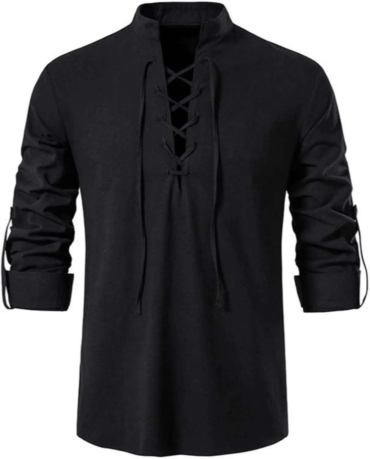 Men's Long Sleeve Shirts Retro Style Lace up for Medieval,Viking,Hippie Halloween Cosplay Pirate Renaissance Costume