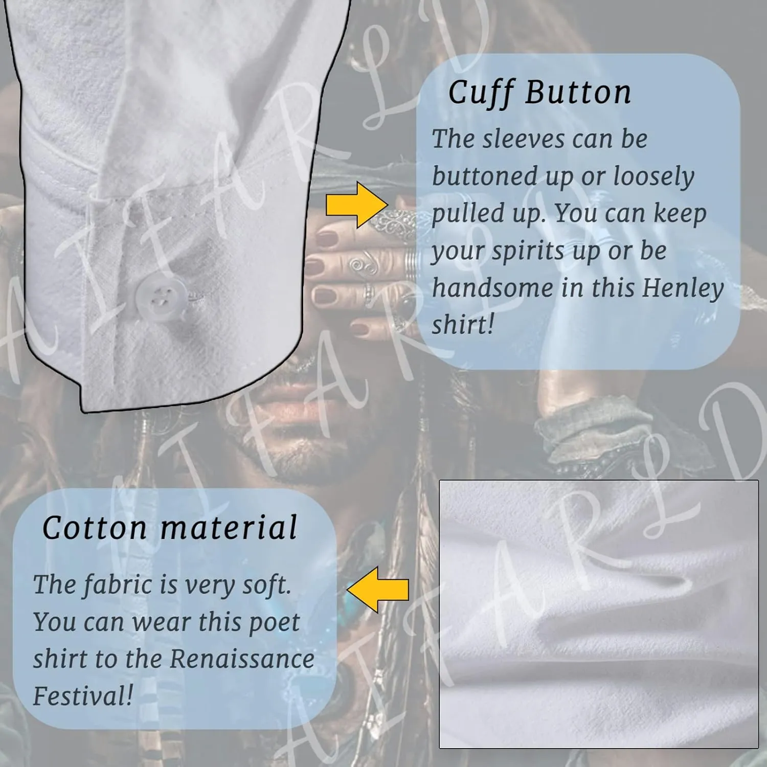 Men's Long Sleeve Shirts Retro Style Lace up for Medieval,Viking,Hippie Halloween Cosplay Pirate Renaissance Costume