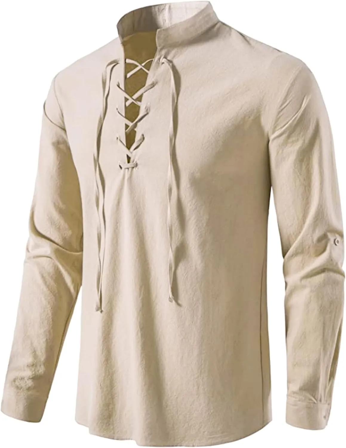 Men's Long Sleeve Shirts Retro Style Lace up for Medieval,Viking,Hippie Halloween Cosplay Pirate Renaissance Costume