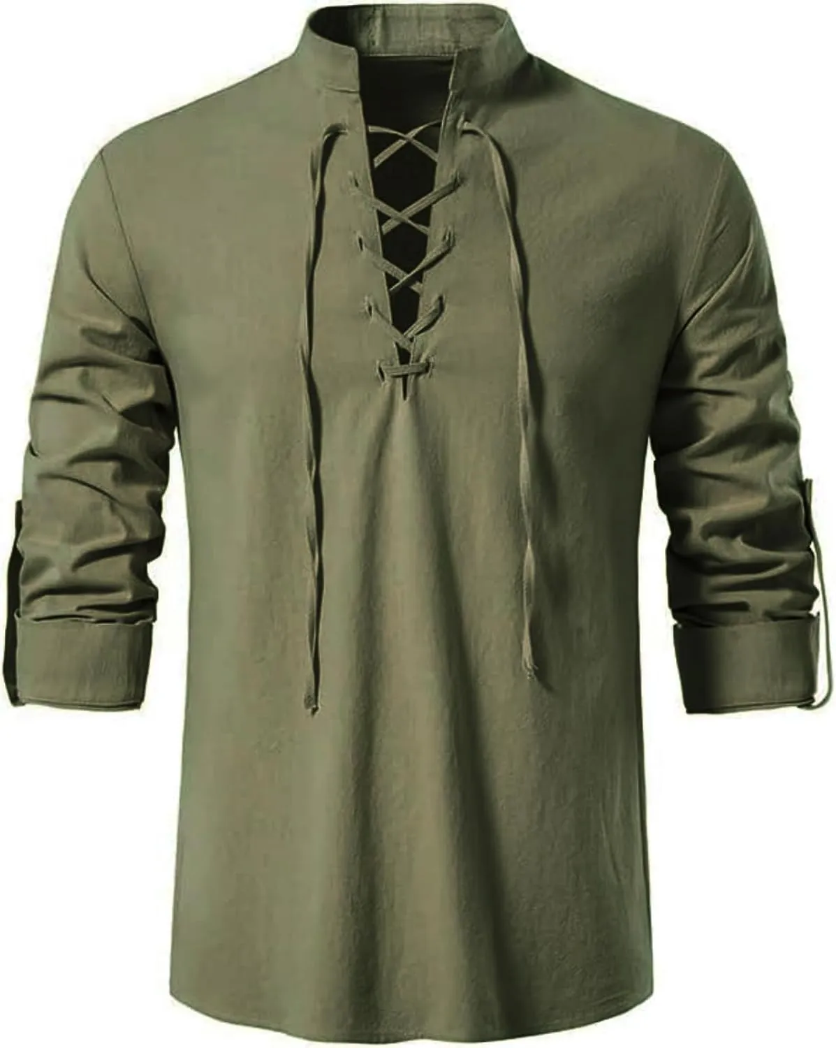 Men's Long Sleeve Shirts Retro Style Lace up for Medieval,Viking,Hippie Halloween Cosplay Pirate Renaissance Costume