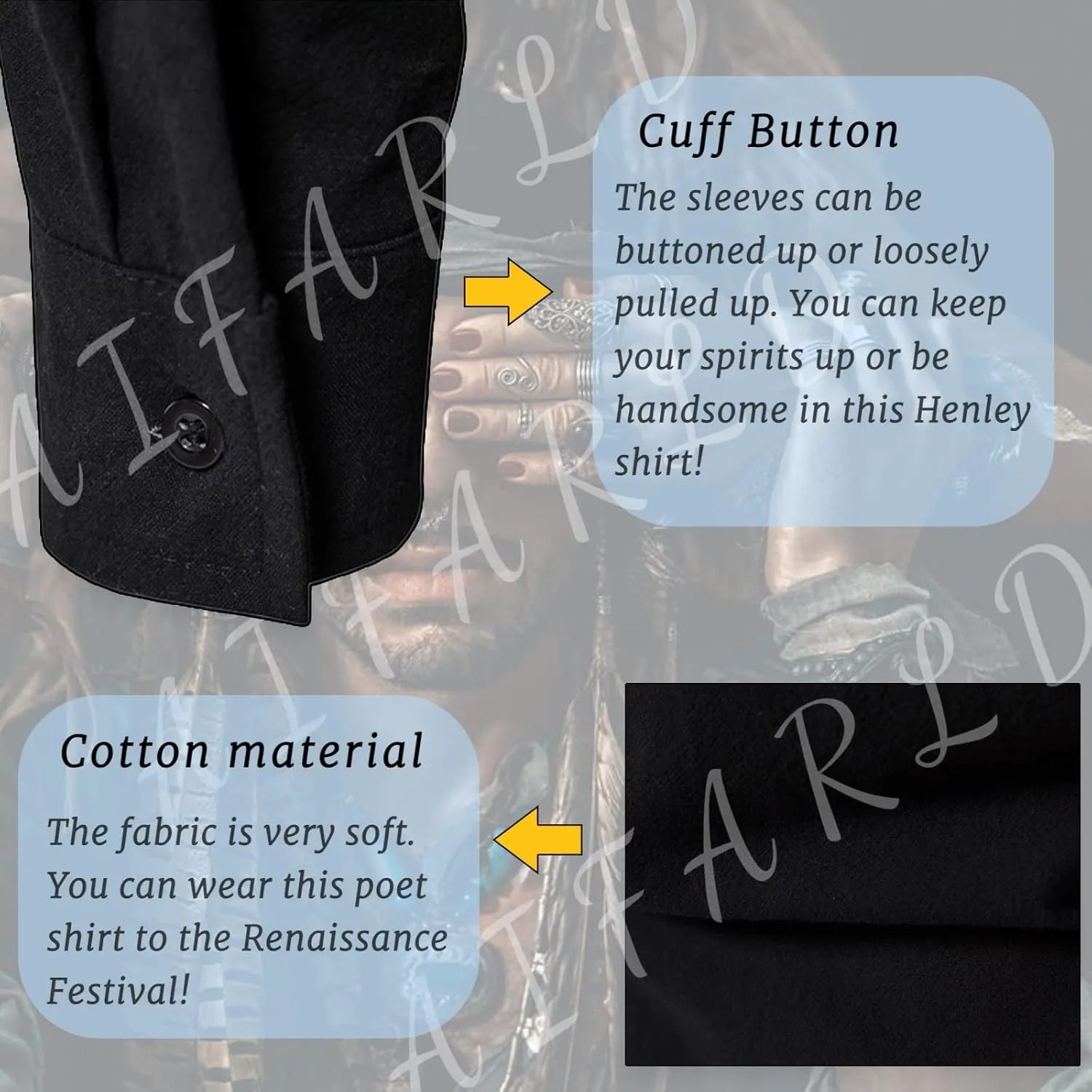 Men's Long Sleeve Shirts Retro Style Lace up for Medieval,Viking,Hippie Halloween Cosplay Pirate Renaissance Costume
