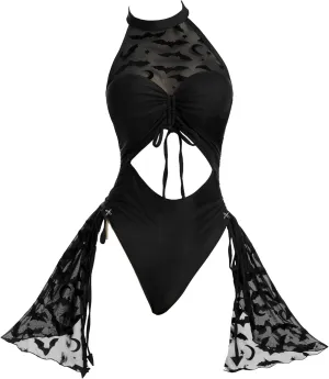 MEOWCOS Women One Piece Swimsuits Gothic Halter Bathing Suit Retro Style Cut Out Swimsuit