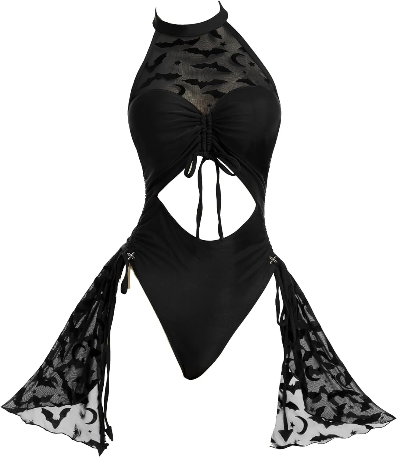 MEOWCOS Women One Piece Swimsuits Gothic Halter Bathing Suit Retro Style Cut Out Swimsuit