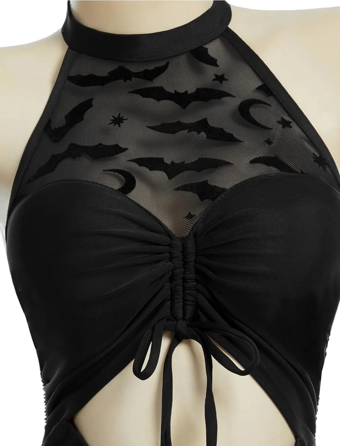 MEOWCOS Women One Piece Swimsuits Gothic Halter Bathing Suit Retro Style Cut Out Swimsuit