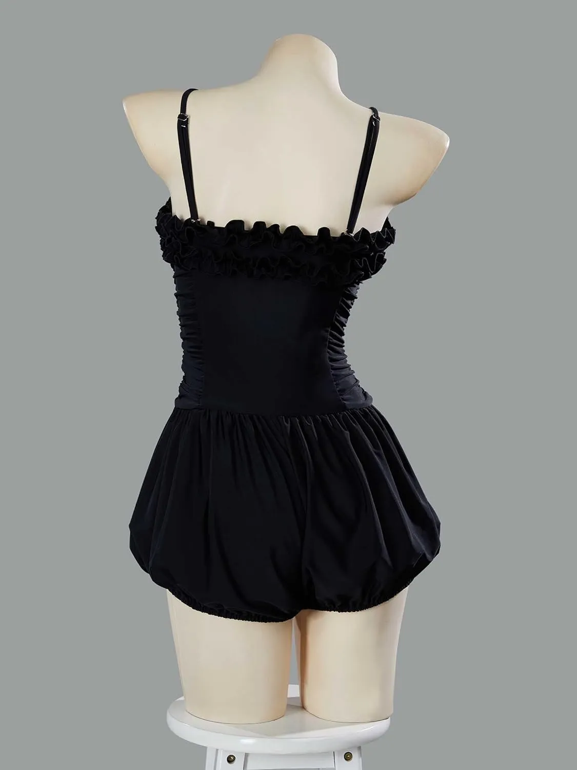 MEOWCOS Women One Piece Swimsuits Gothic Spaghetti Straps Bathing Suit Retro Style Swimsuit