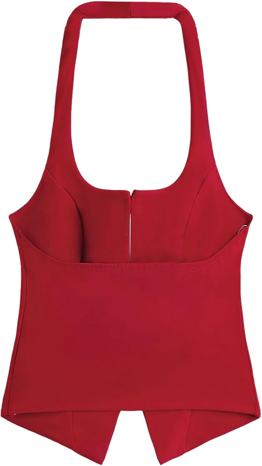 Milumia Women's Backless Halter Crop Top Y2K Bow Front Cut Out Sleeveless Going Out Tank Tops