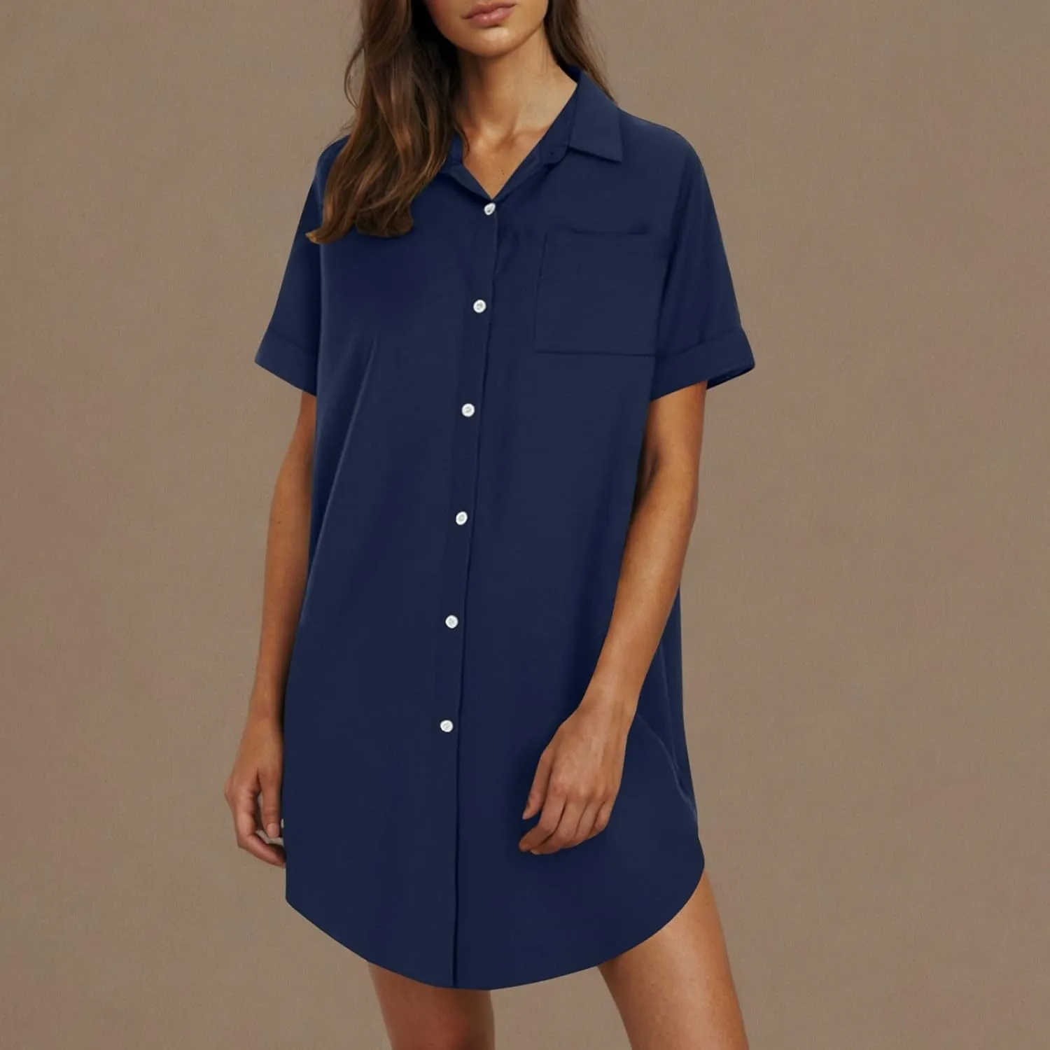 Mini Dress for Women Button Down V Neck Cotton Linen Shirt Dresses Short Sleeve Casual Pure Work Oversized Sundress