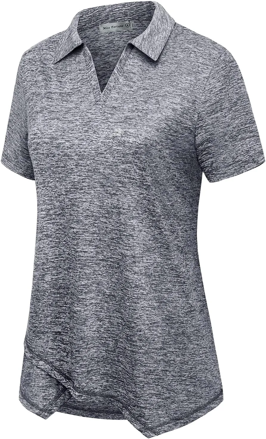 MISS FORTUNE Women's Workout Tops Golf Polo Short Sleeve V Neck Shirts Lightweight Moisture Wicking Athletic Tennis Work Top