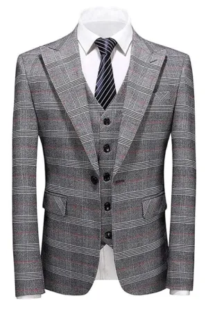 Modern Gray Three Pieces Men Busienss Suits with Peaked Lapel