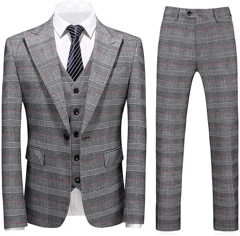 Modern Gray Three Pieces Men Busienss Suits with Peaked Lapel