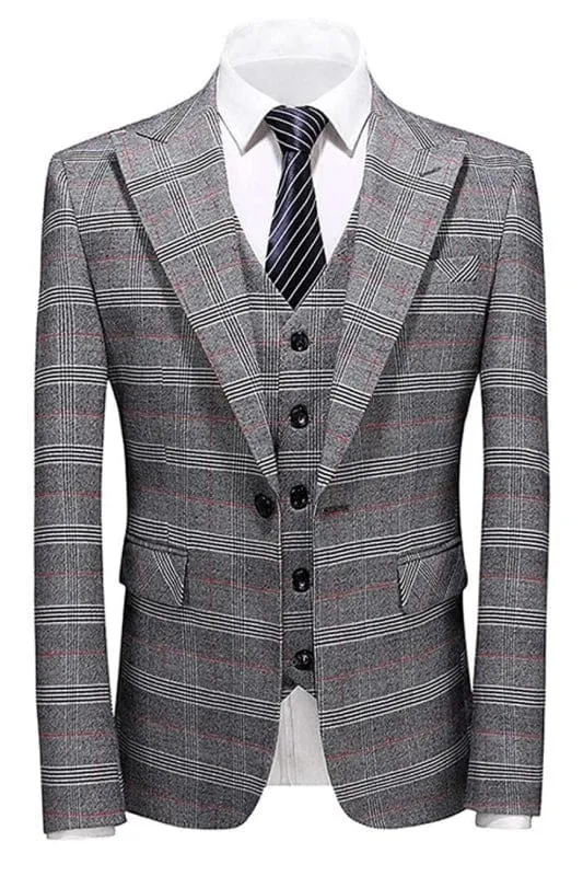 Modern Gray Three Pieces Men Busienss Suits with Peaked Lapel
