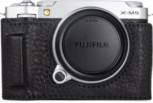 MUZIRI KINOKOO Case Compatible for Fujifilm X-M5 Fuji XM5 Camera, Retro Style Genuine Leather Fuji X-M5/XM5 Half Case Protective Cover - with Opening Bottom and Hand Grip Design - Black