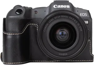 MUZIRI KINOKOO Case for Canon EOS R8/ RP DSLR Camera, Retro Style PU Leather Protective Case with Hand Grip and Opening Bottom Design - Black