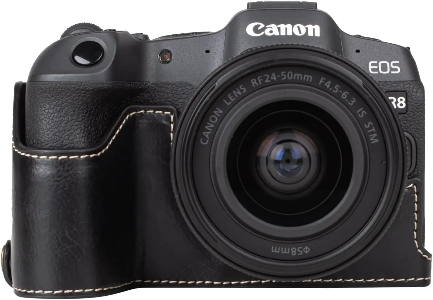 MUZIRI KINOKOO Case for Canon EOS R8/ RP DSLR Camera, Retro Style PU Leather Protective Case with Hand Grip and Opening Bottom Design - Black