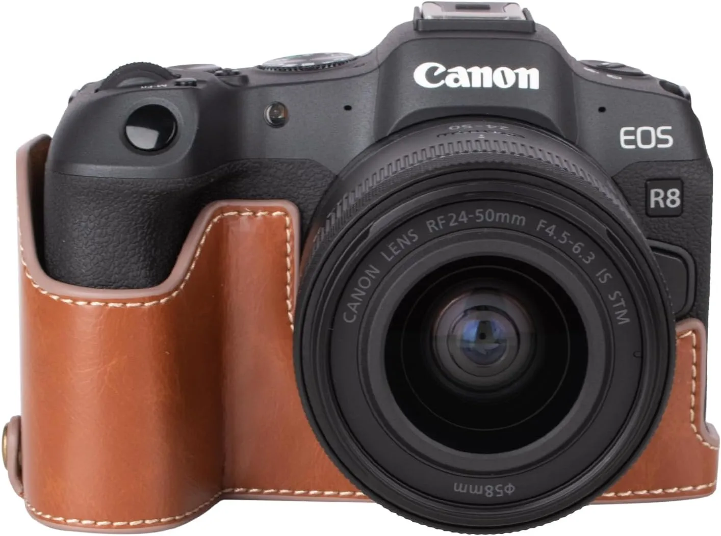 MUZIRI KINOKOO Case for Canon EOS R8/RP DSLR Camera, Retro Style PU Leather Protective Case with Hand Grip and Opening Bottom Design - Brown