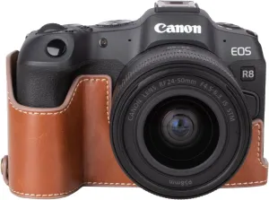 MUZIRI KINOKOO Case for Canon EOS R8/RP DSLR Camera, Retro Style PU Leather Protective Case with Hand Grip and Opening Bottom Design - Brown