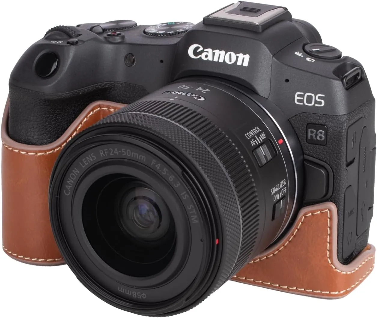 MUZIRI KINOKOO Case for Canon EOS R8/RP DSLR Camera, Retro Style PU Leather Protective Case with Hand Grip and Opening Bottom Design - Brown
