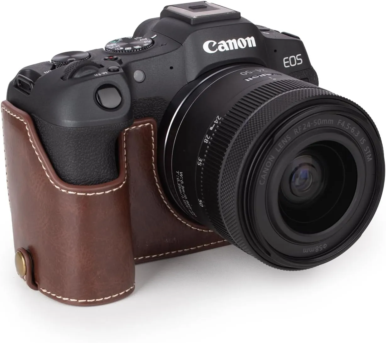 MUZIRI KINOKOO Case for Canon EOS R8/RP DSLR Camera, Retro Style PU Leather Protective Case with Hand Grip and Opening Bottom Design - Coffee