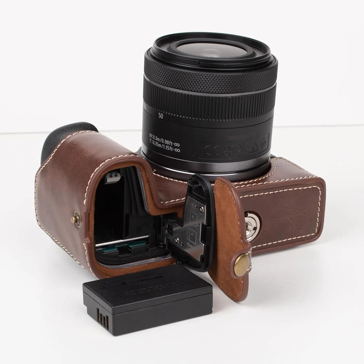 MUZIRI KINOKOO Case for Canon EOS R8/RP DSLR Camera, Retro Style PU Leather Protective Case with Hand Grip and Opening Bottom Design - Coffee