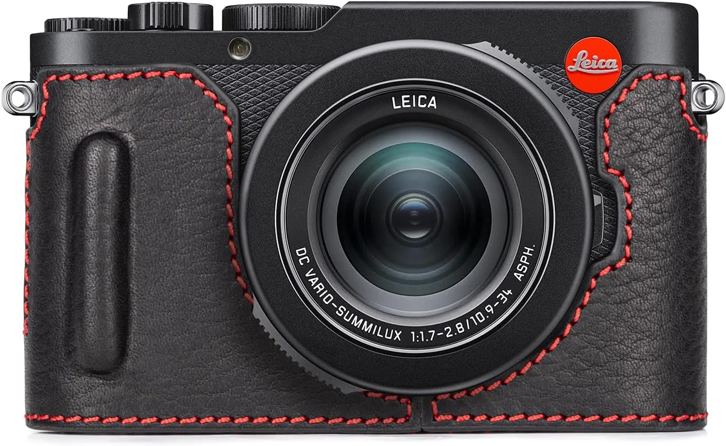 MUZIRI KINOKOO Case for Leica D-LUX 8 Camera - Retro Style Genuine Leather Half Protective Case for Leica D LUX 8/ D-LUX8 Camera - with Opening Bottom and Hand Grip Design - Black Red