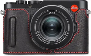 MUZIRI KINOKOO Case for Leica D-LUX 8 Camera - Retro Style Genuine Leather Half Protective Case for Leica D LUX 8/ D-LUX8 Camera - with Opening Bottom and Hand Grip Design - Black Red