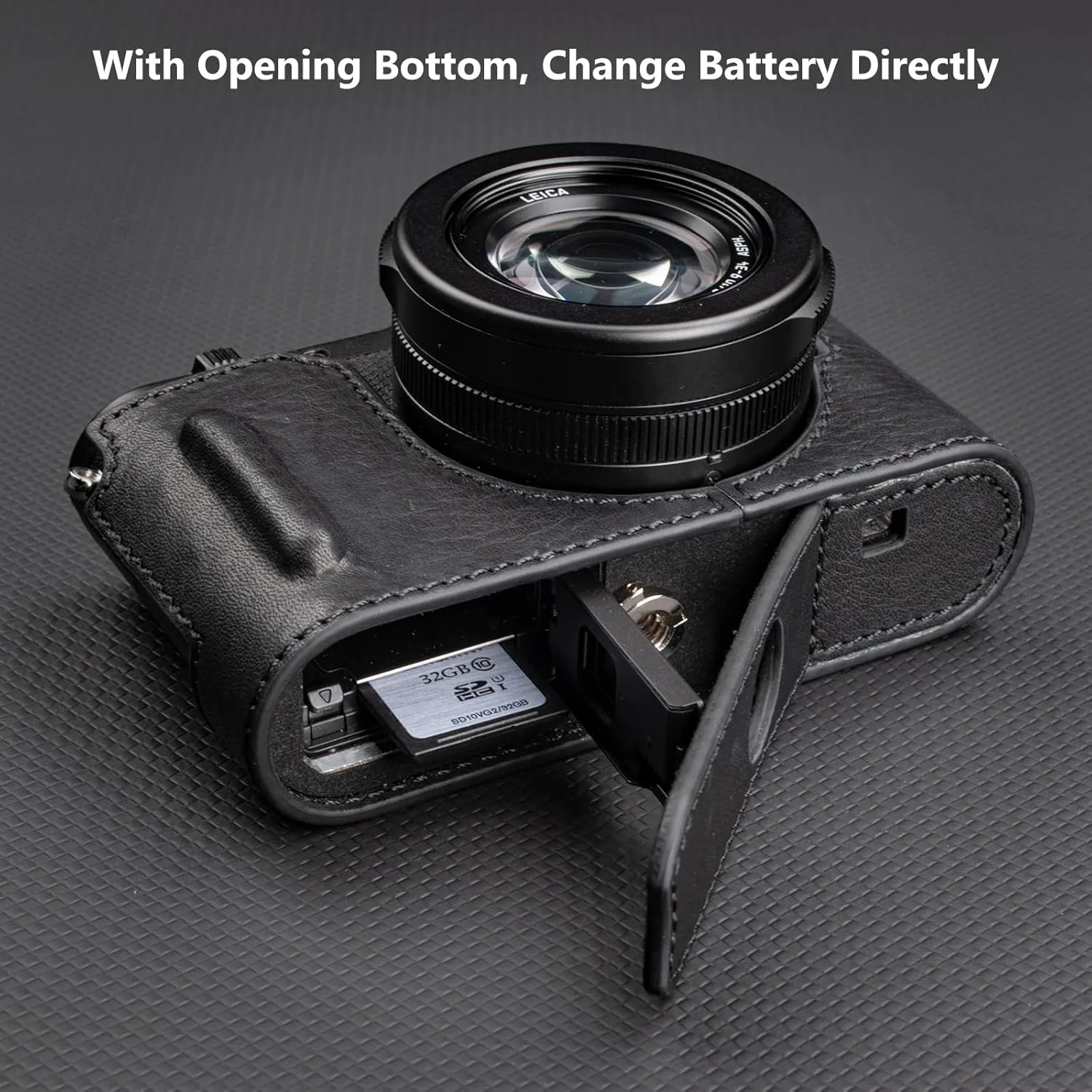MUZIRI KINOKOO Case for Leica D-LUX 8 Camera - Retro Style Genuine Leather Half Protective Case for Leica D LUX 8/ D-LUX8 Camera - with Opening Bottom and Hand Grip Design - Black