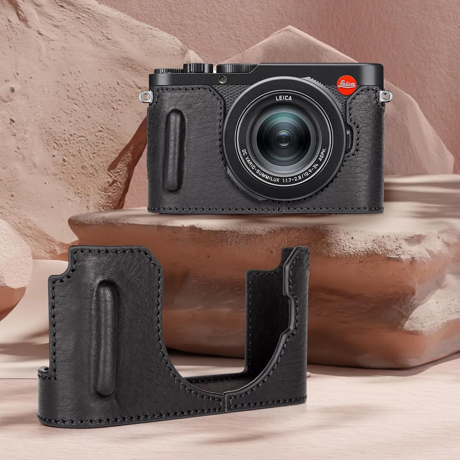 MUZIRI KINOKOO Case for Leica D-LUX 8 Camera - Retro Style Genuine Leather Half Protective Case for Leica D LUX 8/ D-LUX8 Camera - with Opening Bottom and Hand Grip Design - Black