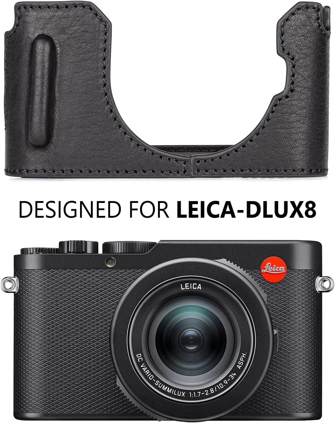 MUZIRI KINOKOO Case for Leica D-LUX 8 Camera - Retro Style Genuine Leather Half Protective Case for Leica D LUX 8/ D-LUX8 Camera - with Opening Bottom and Hand Grip Design - Black